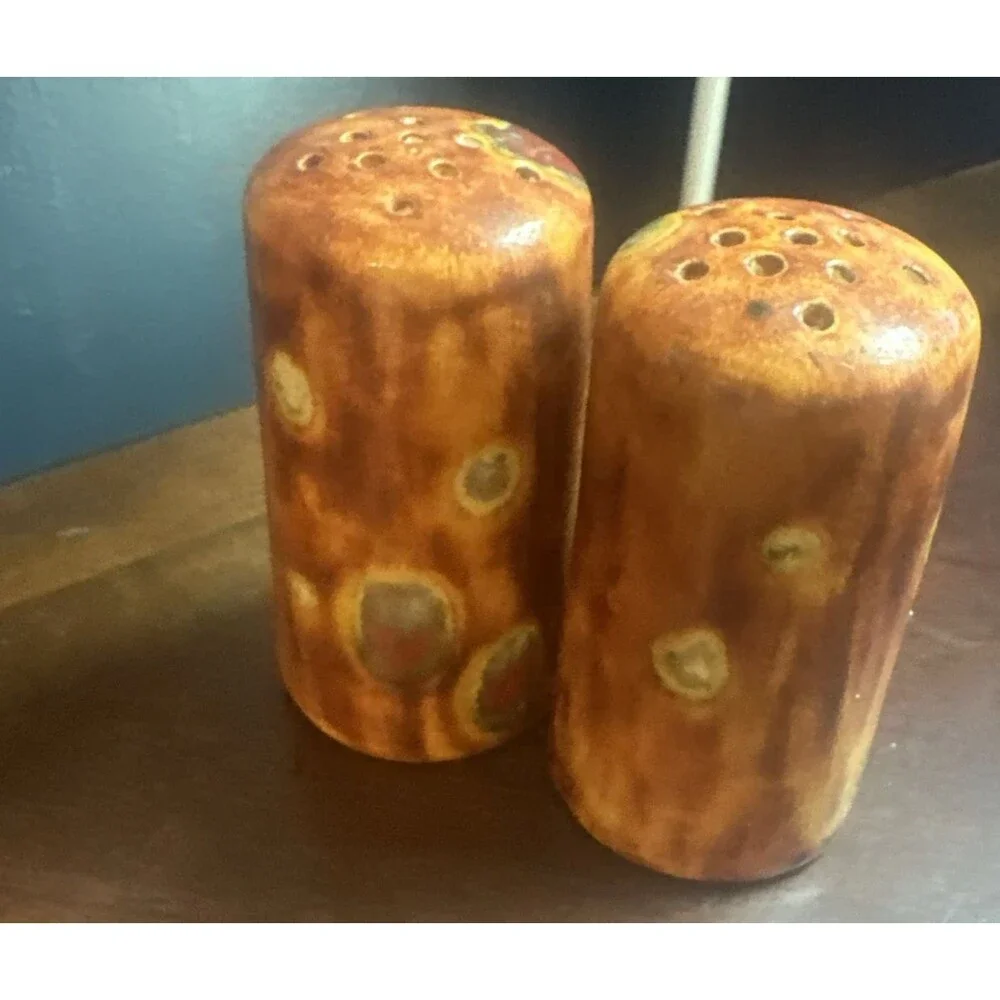 VTG Studio Pottery Salt Pepper Shakers Handmade Stoneware Retro Kitchen Boho MCM